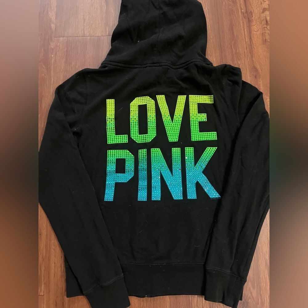 PINK VS RARE/HTF OMBRÉ RHINESTONE BLING HOODIE S